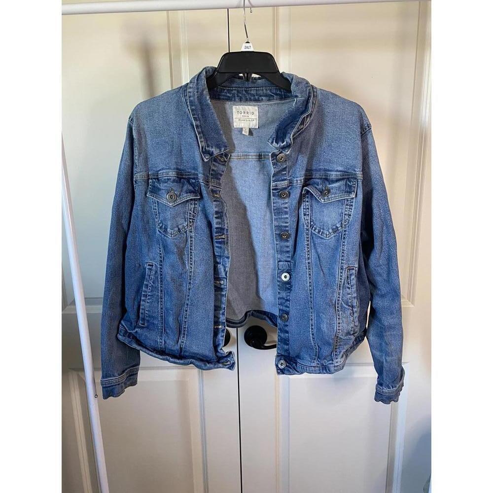Torrid button up lightly distressed denim jacket